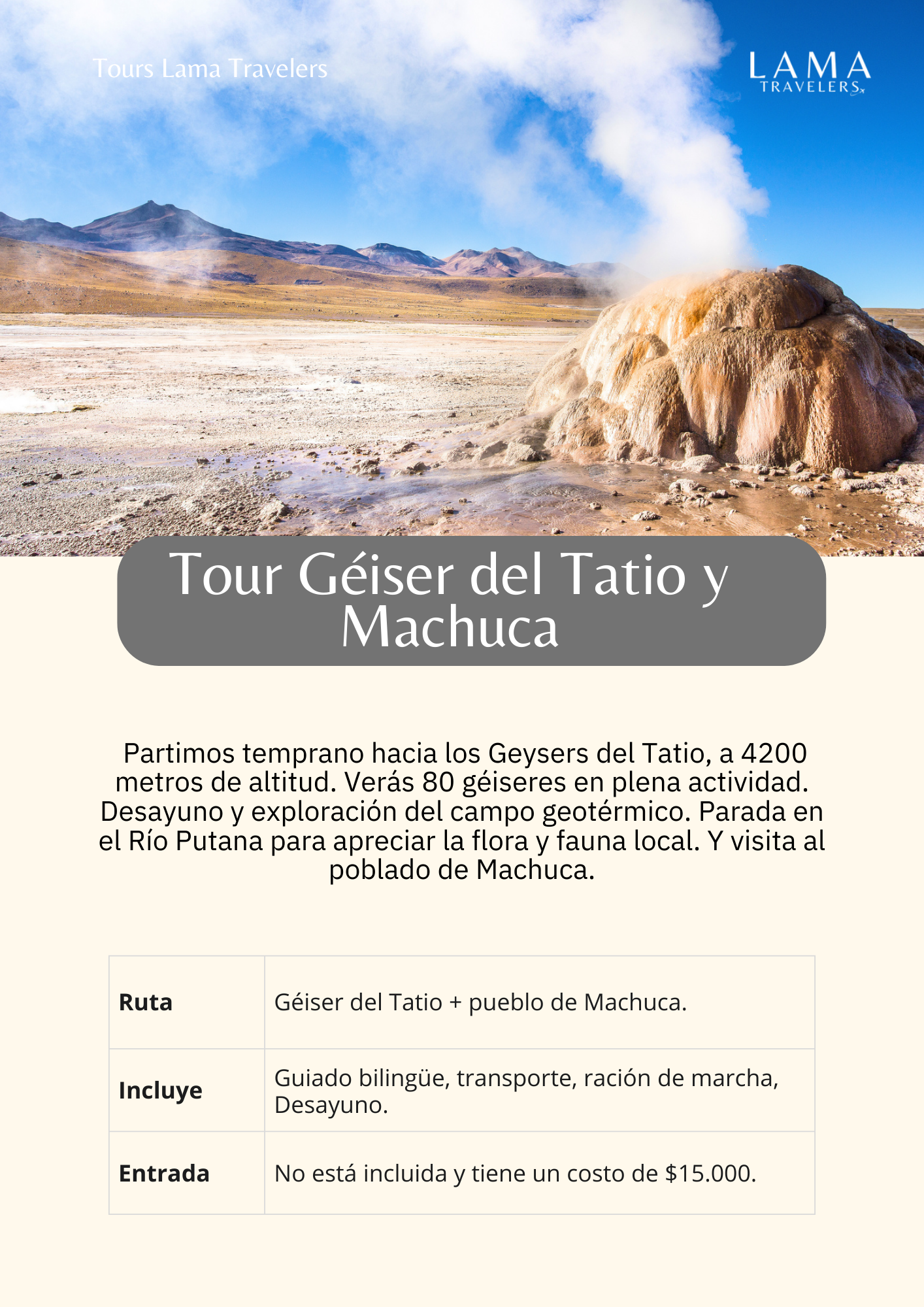 Tour Géiser del Tatio y Machuca